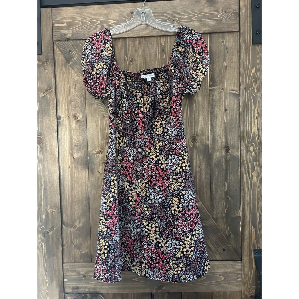 Bailey Blue Floral Puff Sleeve Mini Dress Cottagecore Smocked Size